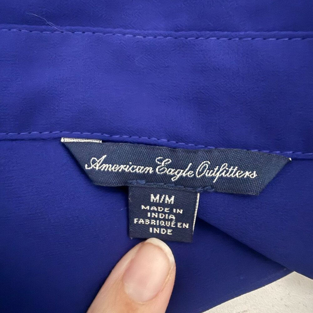 American Eagle Outfitters Sheer Cobalt Blouse | Button Front | Size M - Picture 9 of 10